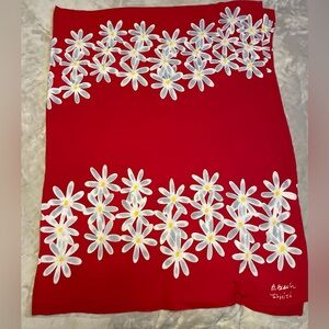 Banana Beach Signed Tahiti Beautiful Pareo Sarong Red with Flowers 70x90